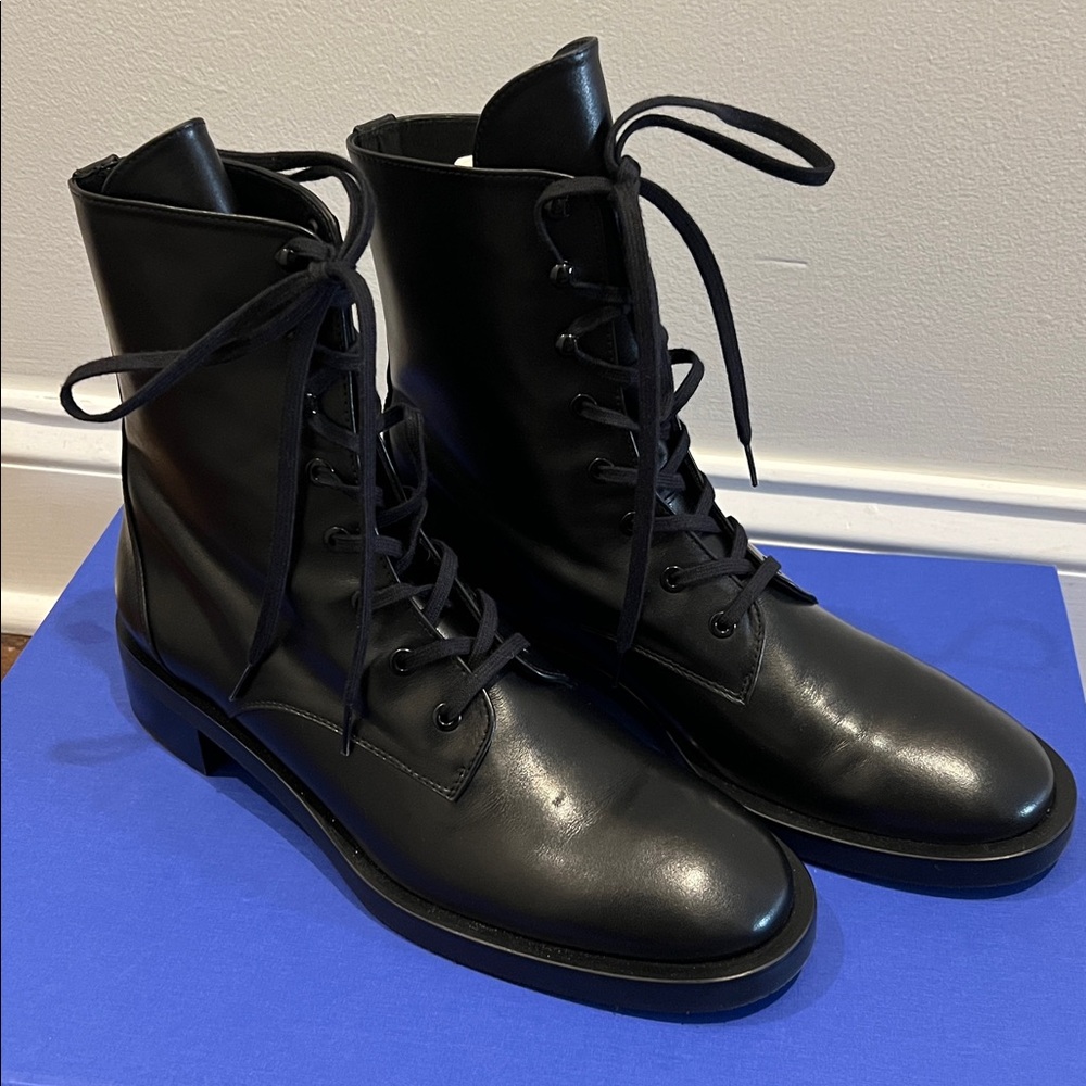 Stuart Weitzman Sondra Black Leather Lace-Up Boots 10 AA Narrow! - Picture 4 of 6